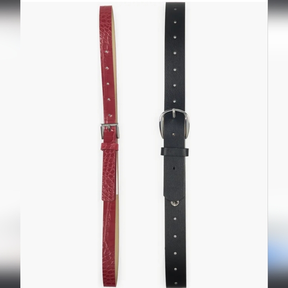 Steve Madden 2 for 1 Black/Dark Wine Croc Belt Set NWT Size M - Picture 1 of 5